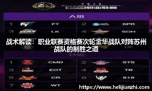 战术解读：职业联赛资格赛次轮金华战队对阵苏州战队的制胜之道